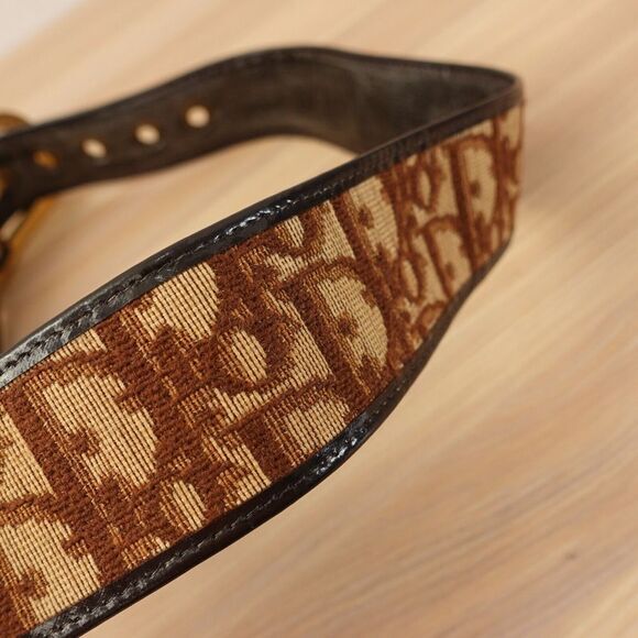 DIOR Belt XS 26 Leather Logo Canvas Brown Gold Buckle Chunky Monogram Diorissimo - Picture 9 of 16